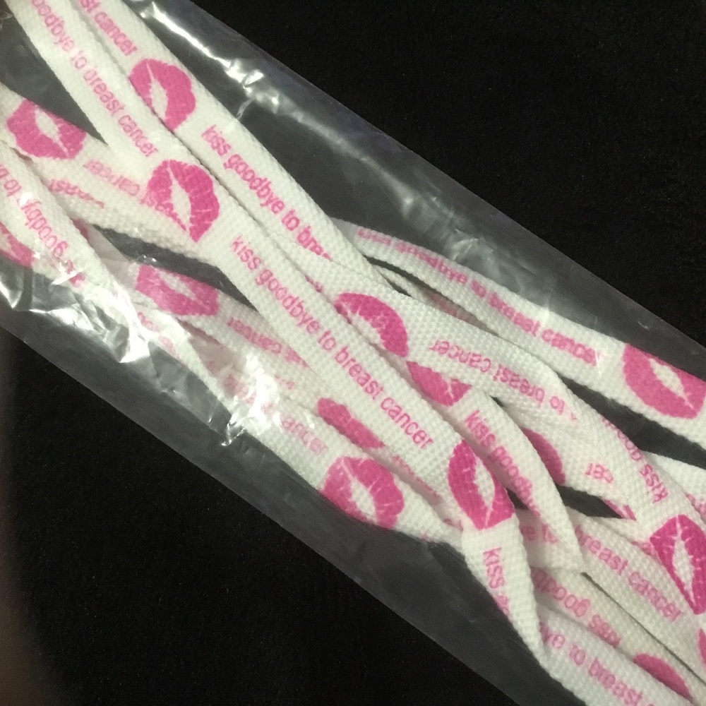 Breast Cancer Kiss Goodbye Shoe Strings /Lace Lips (White/Pink)